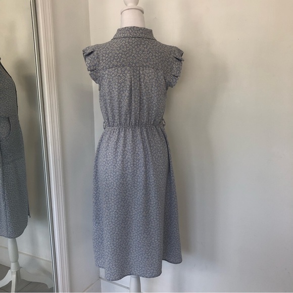 MONTEAU Women Blue/White Floral Print Cap Sleeve Button Up Midi Dress Sz M - Picture 3 of 14